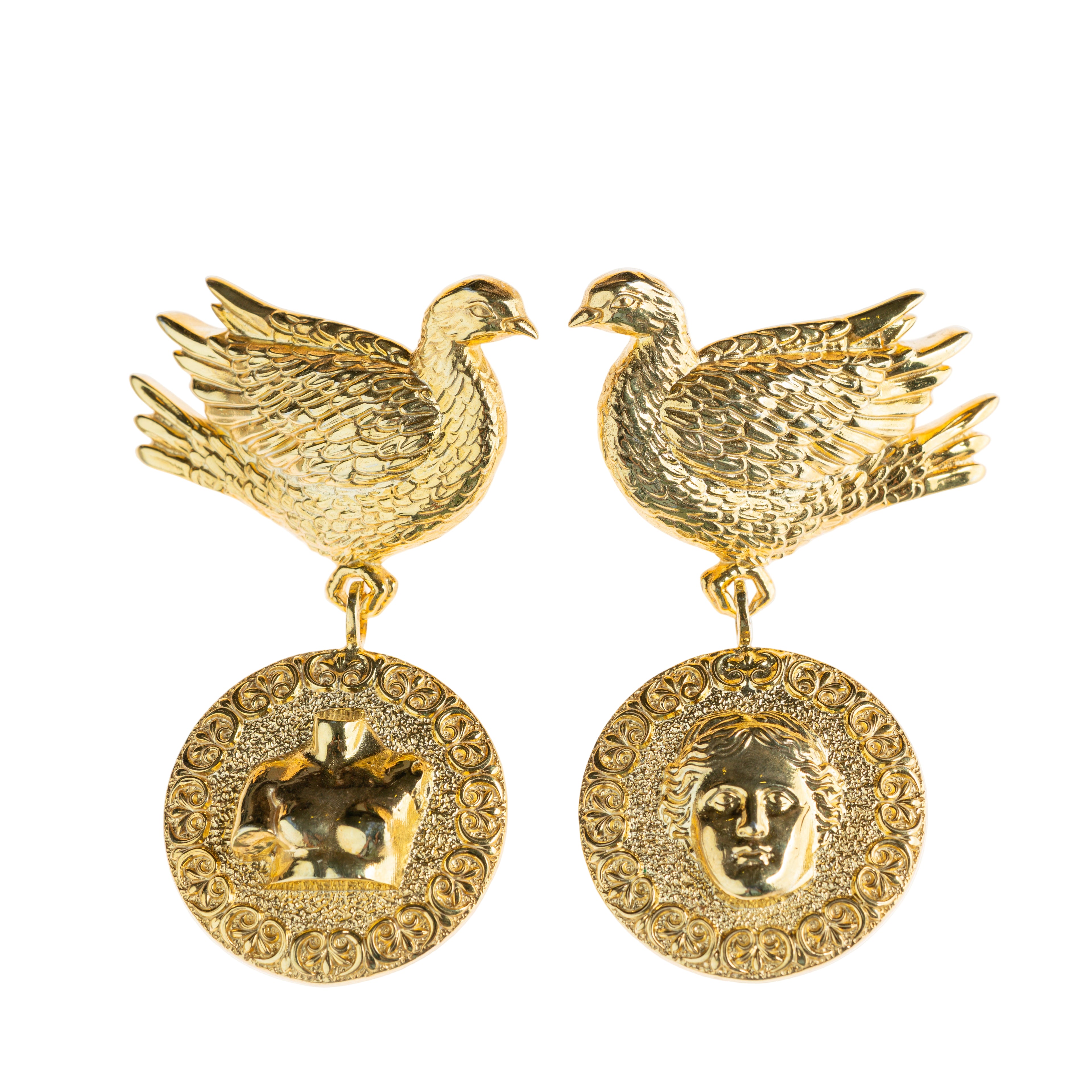 Sculptural art jewelry for women, unique handmade silver earrings and rings inspired by goddess motifs. Dove  art accessories for women, mythology and art inspired jewelry, perfect fashion statement and luxury gift for modern goddess. 