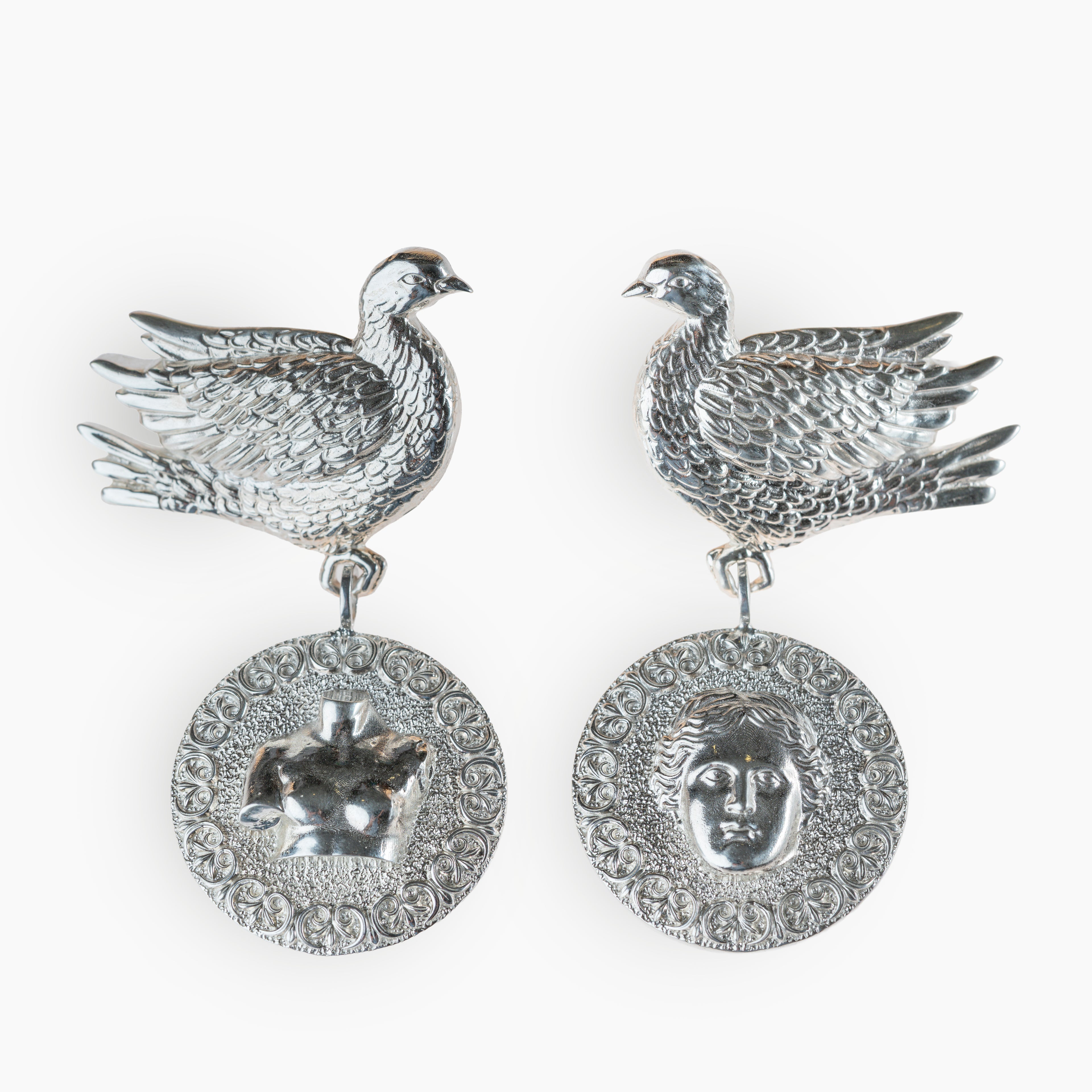 Unique handmade silver  sterling silver jewelry, mythology and art inspired earrings for women, sculptural art silver 925 jewelry and luxury fashion accessory.