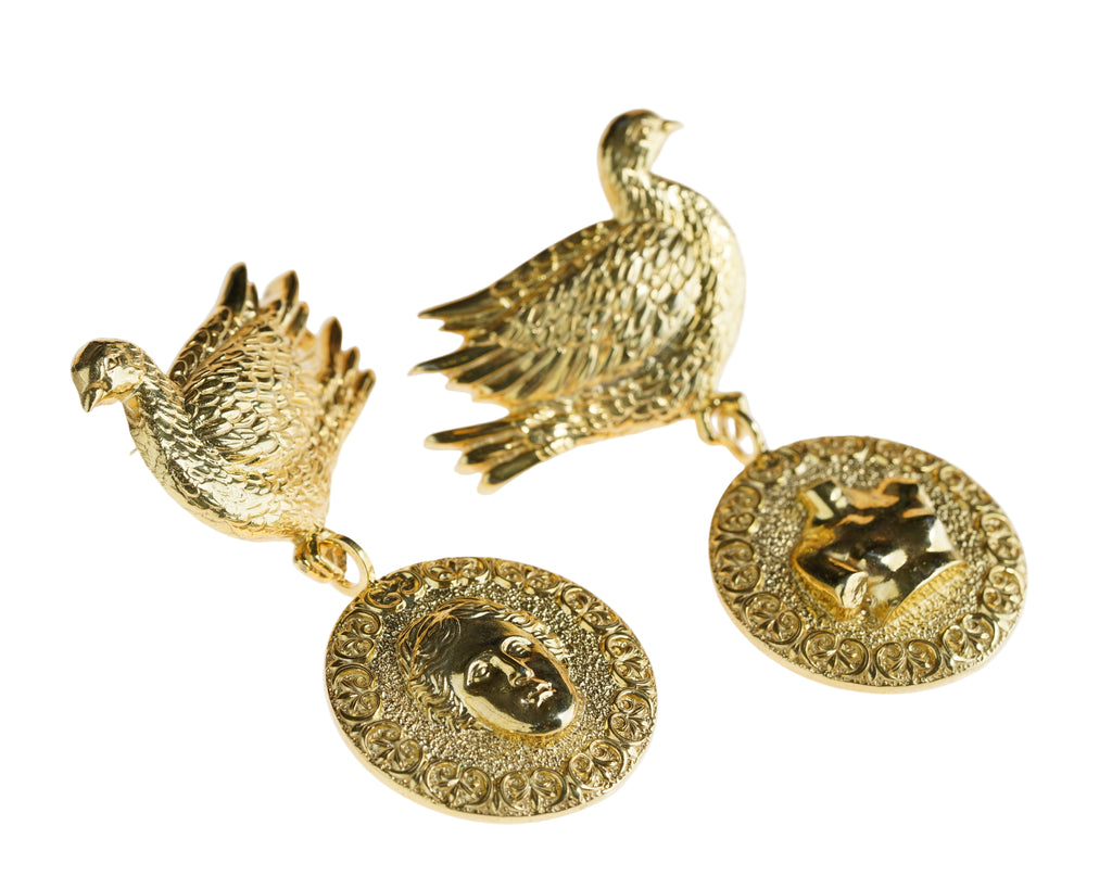 unique silver goddess gift silver sculpture art earrings with dove. 